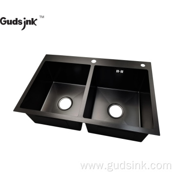 black nano double bowl handmade kitchen sink